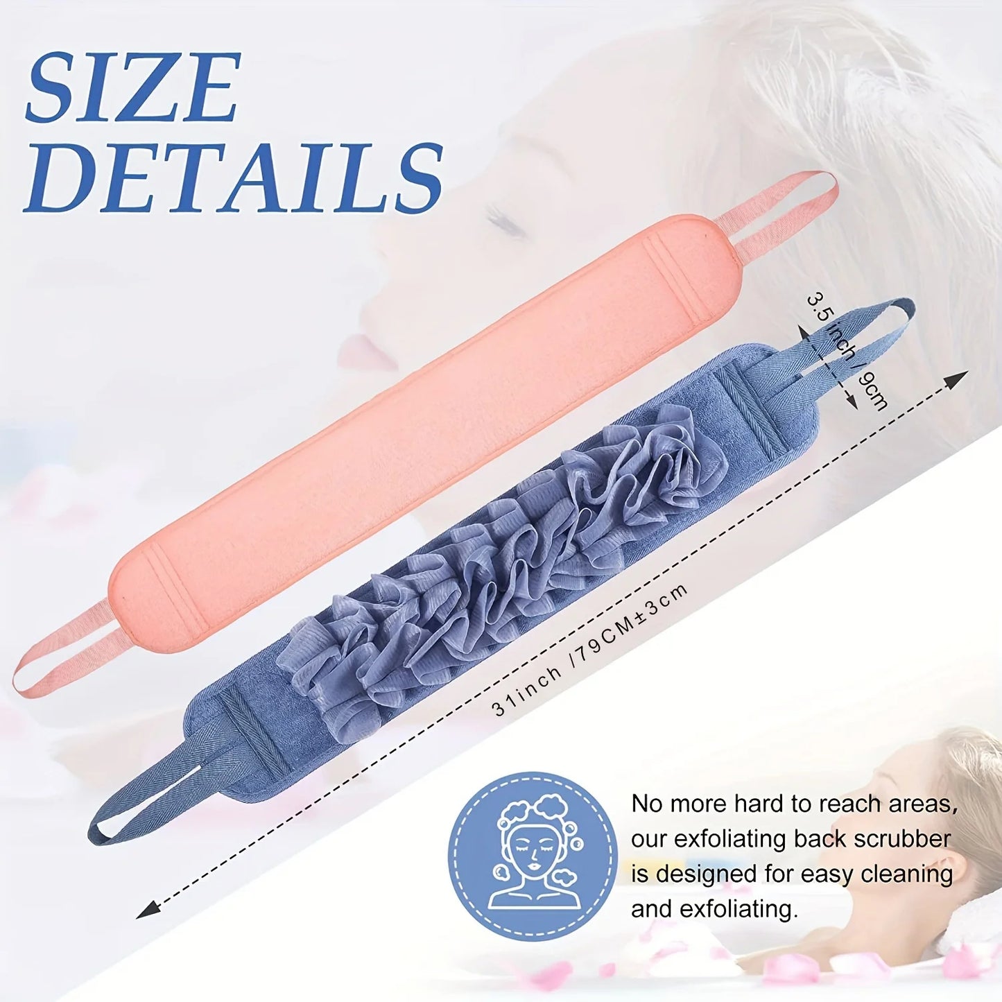 2 in 1 Exfoliating Back Scrubber Belt – Long Handle Shower Body Cleaning Towel