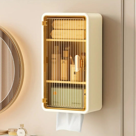 Wall-Mounted Drawer Makeup Organizer with Tissue Box