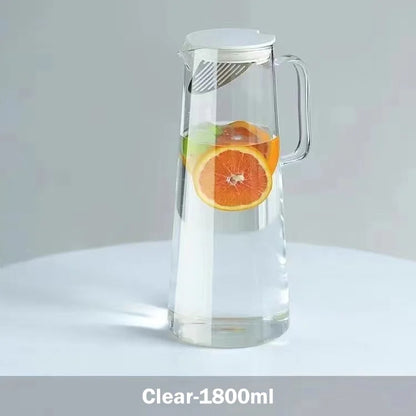 1.8L Glass Pitcher with Lid – Heat Resistant Water Jug with Handle
