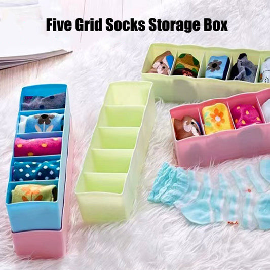 5-Grid Sock & Underwear Drawer Organizer – Plastic Storage Box