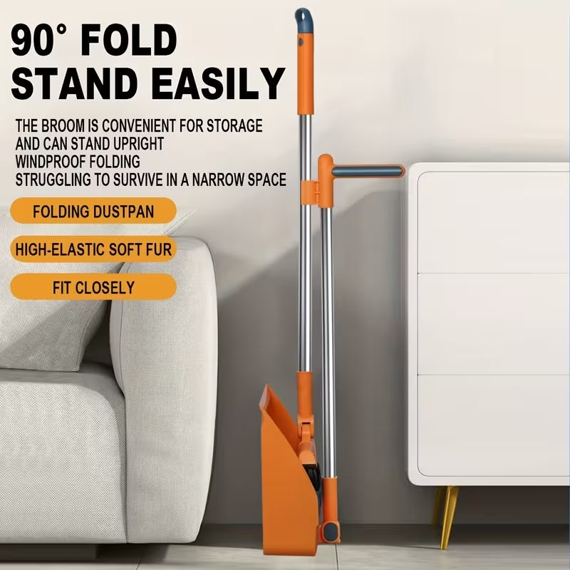 2-In-1 Rotatable Broom & Dustpan Set with Hair-Catching Comb | Foldable Indoor & Outdoor Cleaning Tool