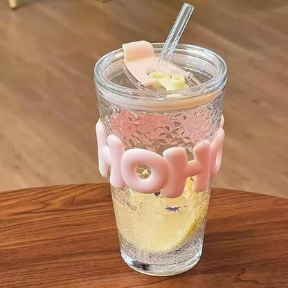 HOHO Glass Cup with Lid & Straw – Silicone Sleeve Iced Coffee Cup