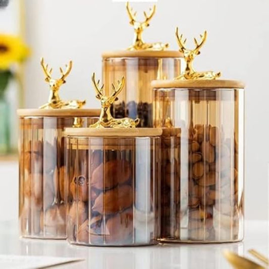 Luxury Glass Jars with Wooden Airtight Lid Set Of 3