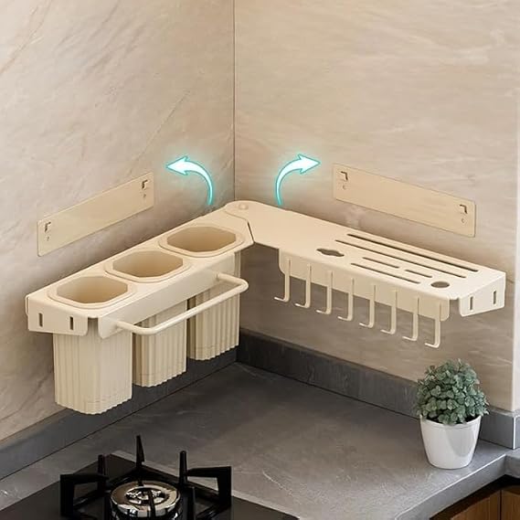 Wall Mounted Kitchen Organizer Rack with Knife Holder & Hanging Hooks
