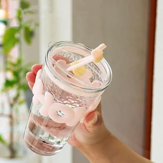 HOHO Glass Cup with Lid & Straw – Silicone Sleeve Iced Coffee Cup