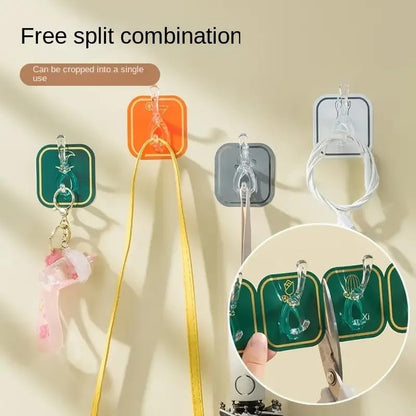 6-Row Self-Adhesive Wall Hook Organizer | Strong Sticky Transparent Multi-Hook for Kitchen, Bathroom & Wardrobe