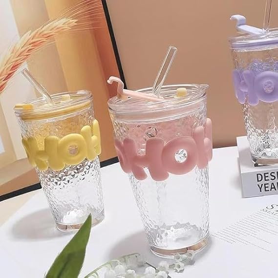 HOHO Glass Cup with Lid & Straw – Silicone Sleeve Iced Coffee Cup