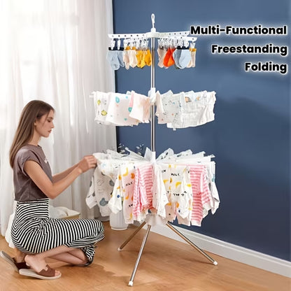 360° Rotating 3-Tier Clothes Drying Rack | Foldable Freestanding Stainless Steel Laundry Stand