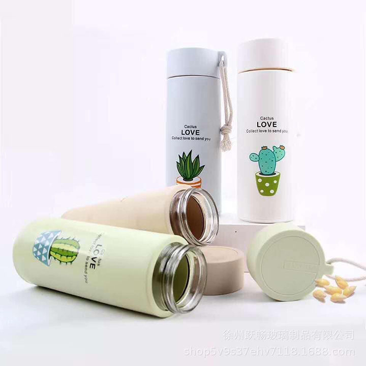 Cactus Glass Water Bottle – Food-Grade Insulated Leakproof Bottle