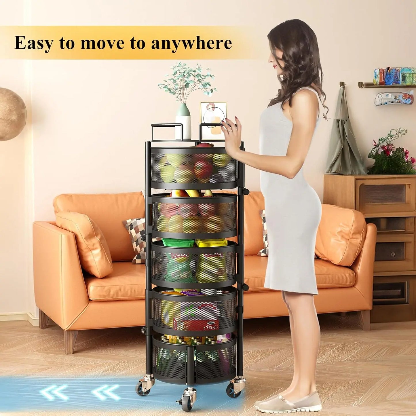 5-Layer Rotating Metal Kitchen Storage Trolley
