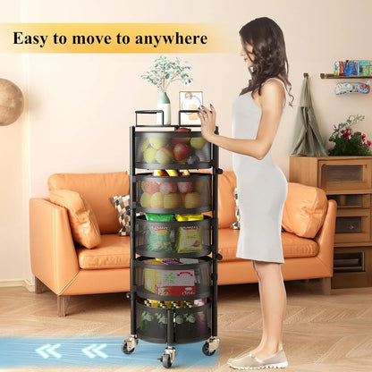 5-Layer Rotating Metal Kitchen Storage Trolley