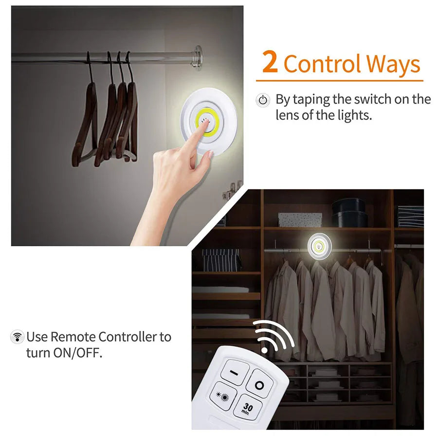Wireless Pack of 3 LED Under Cabinet Lights | Touch + Remote Control | Bright Night Lamp for Kitchen & Wardrobe – Runstore.pk