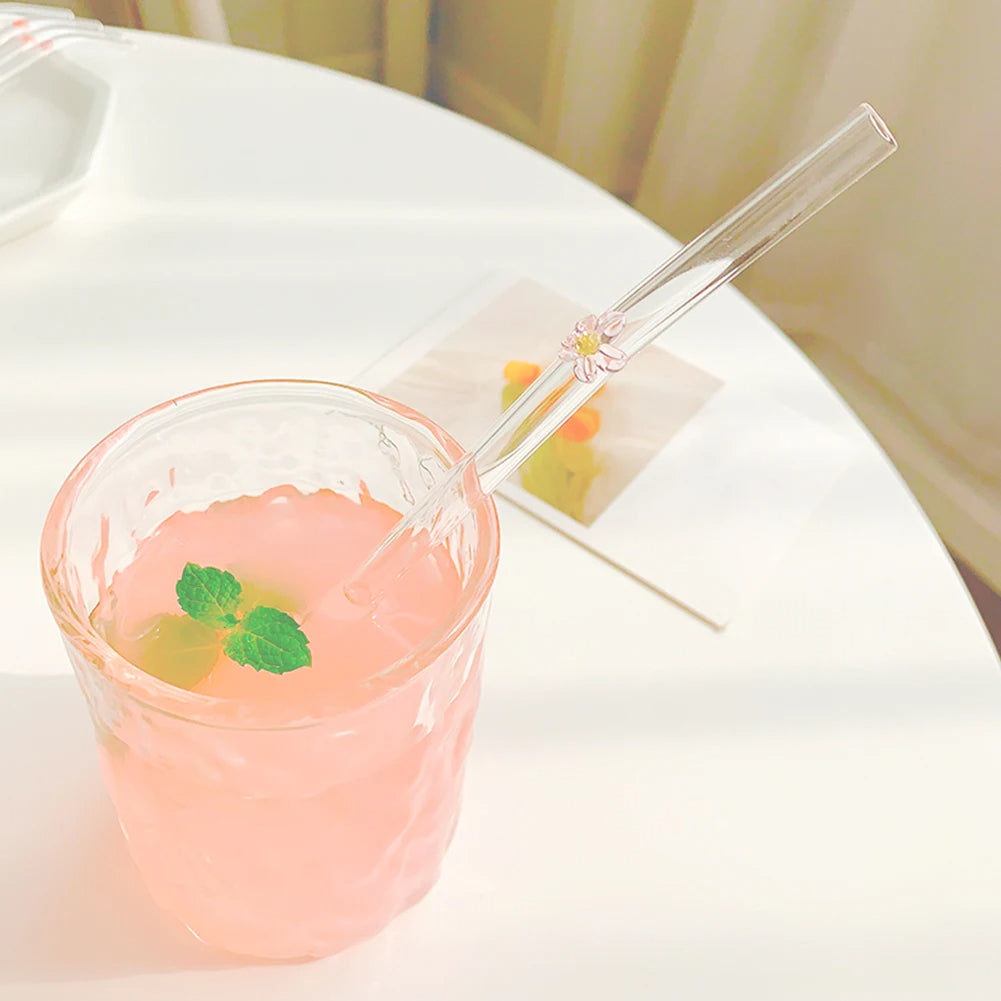Reusable Glass Straws with Floral Design ( 1pc )