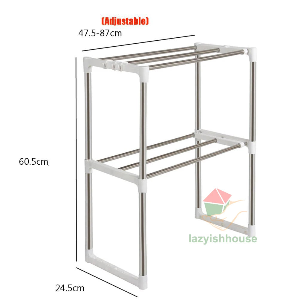 Adjustable Microwave Oven Stand with Telescopic Framework | Heavy-Duty 2-Tier Kitchen Storage & Dish Drying Rack