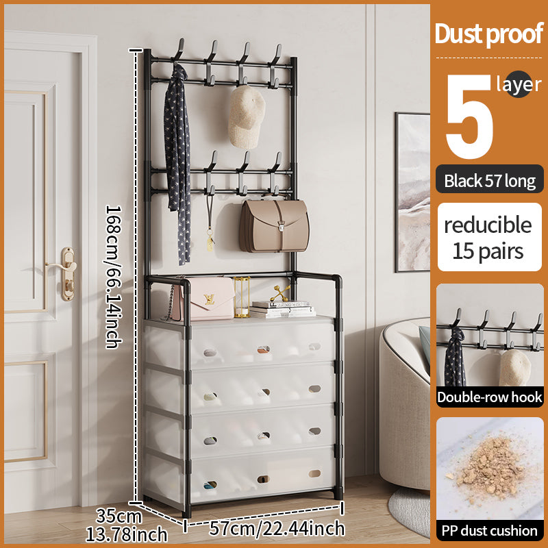 5-Layer Shoe Rack & Hat Rack with Dustproof Cover for Entryway