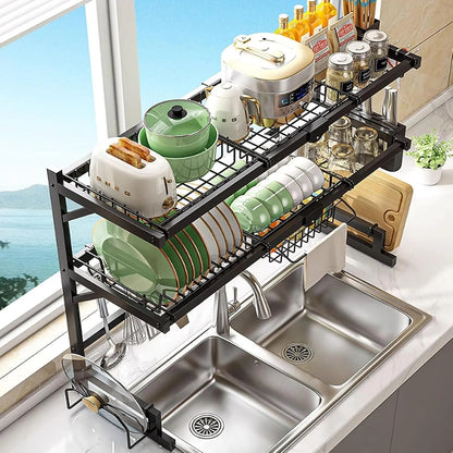 Double Layer Sink Dish Drying Rack | 2-Tier Over-the-Sink Stainless Steel Dish Drainer – Runstore.pk