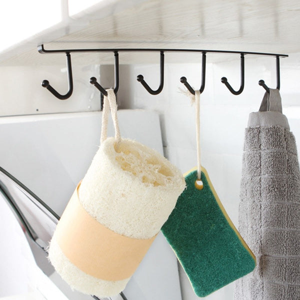 Stainless Steel Under-Cabinet Mug Holder with 6 Hooks