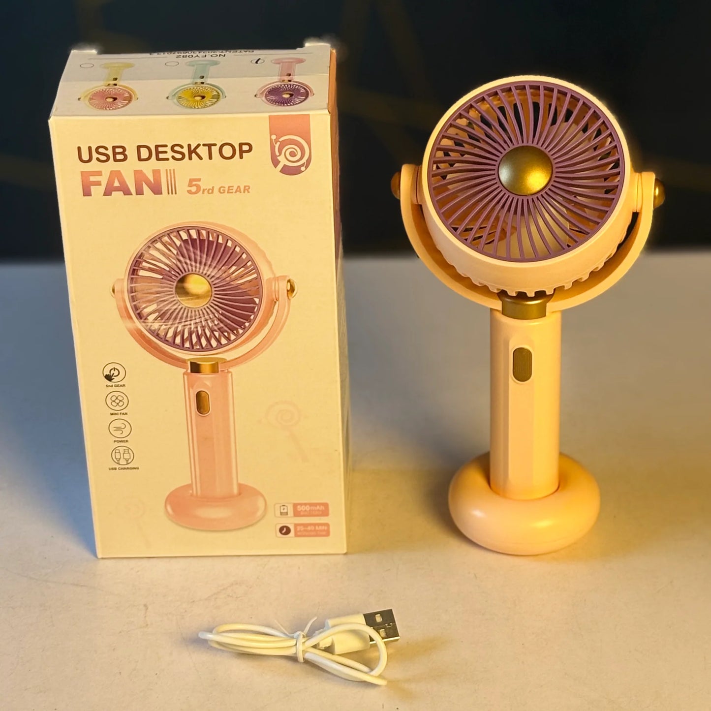 Rotating Hand Fan – Portable USB Rechargeable Silent Cooling Fan
