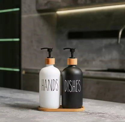 Soap Dispenser with Bamboo Tray – Bathroom & Kitchen Soap Holder
