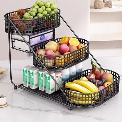 3-Layer Golden Iron Fruit Storage Basket