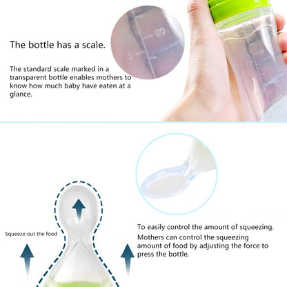 Baby Silicone Squeeze Feeding Bottle with Spoon – 90ML Feeder