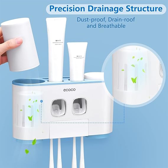 Ecoco Wall Mounted Toothbrush Holder with Toothpaste Dispenser
