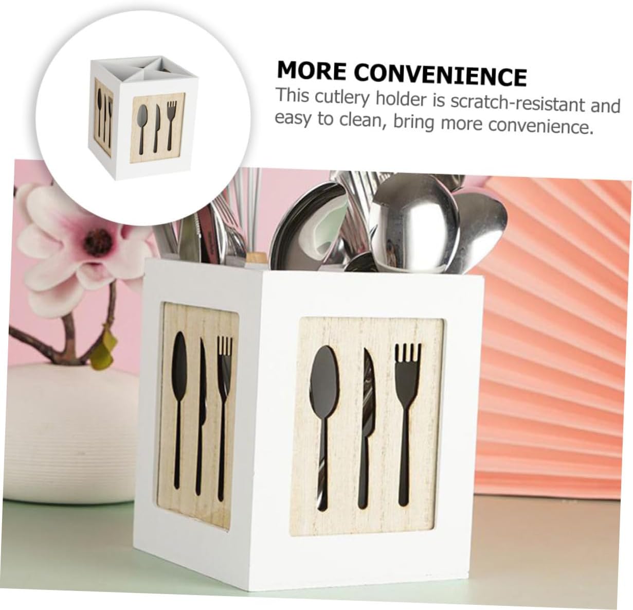 Wooden Cutlery Holder Storage Box for Kitchen
