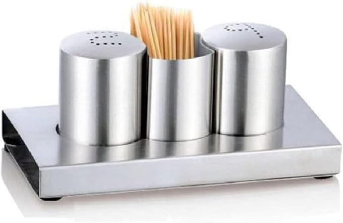 Stainless Steel Salt, Pepper & Toothpick Holder Set