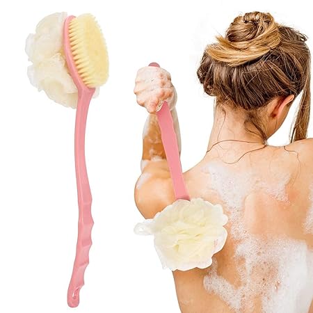 2-in-1 Long Handle Bath Brush & Loofah Scrubber