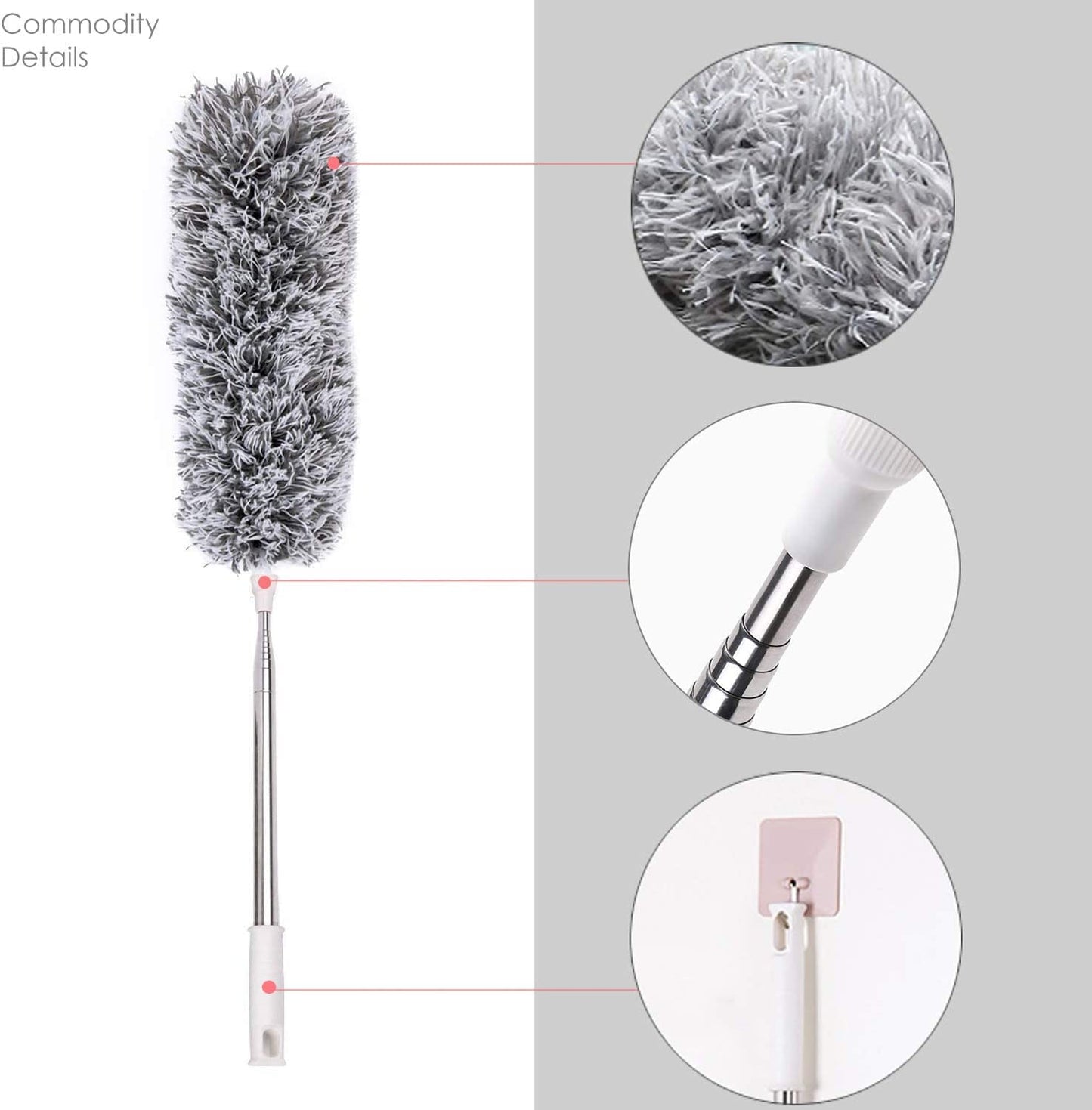 Extendable Stainless Steel Microfiber Duster with Long Handle (100cm)
