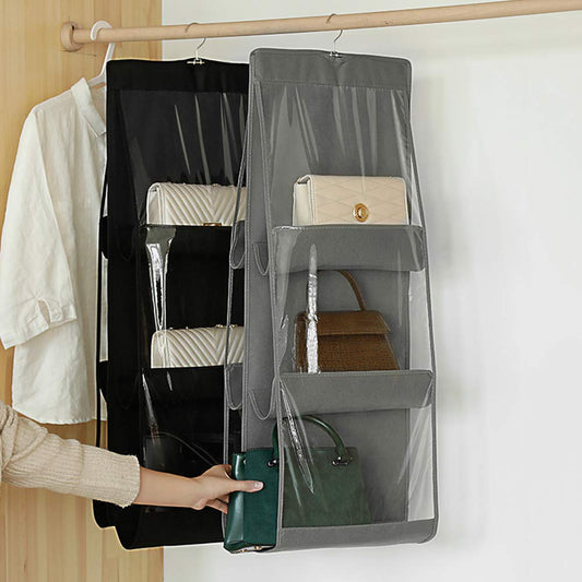 6-Pocket Hanging Handbag Organizer Dust-Proof Purse Holder