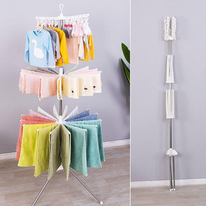 360° Rotating 3-Tier Clothes Drying Rack | Foldable Freestanding Stainless Steel Laundry Stand
