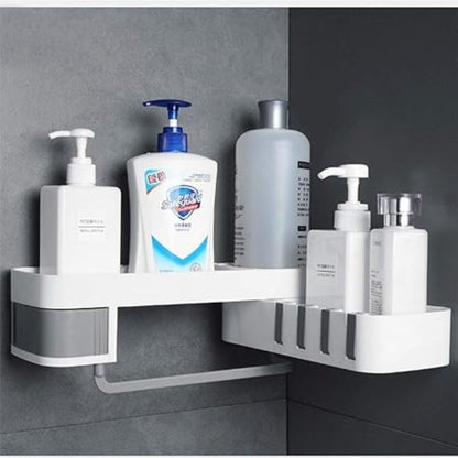 Rotatable Adhesive Bathroom Shower Shelf with Hooks
