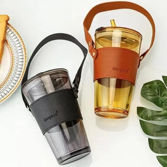 Glass Tumbler with Straw, Lid & Handle – Reusable Coffee Cup