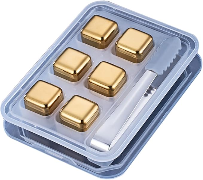 6pcs Stainless Steel Ice Cubes Set – Reusable Chilling Stones with Tong