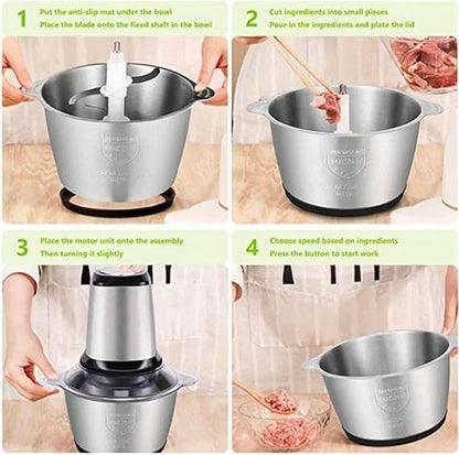 2L Electric Meat Grinder – High-Power Stainless Steel Food Chopper