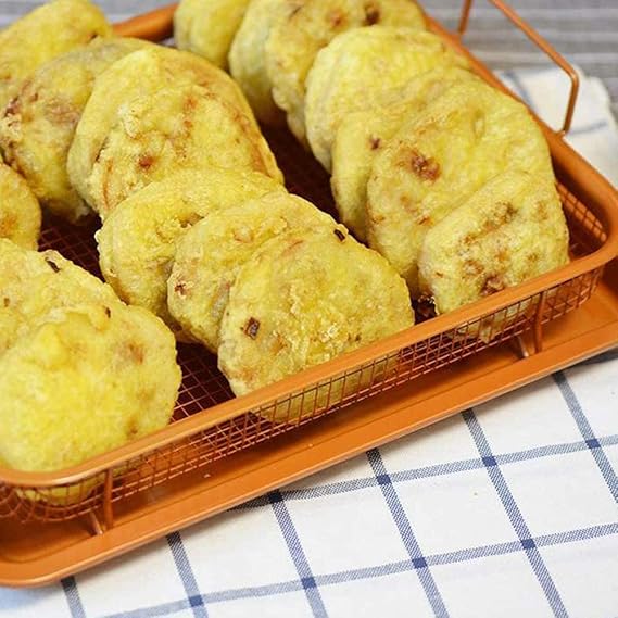 Stainless Steel Roasting Basket with Oil Drain Rack | Double-Eared Mesh Baking Tray Set (2 Pcs) for Air Fryer, Oven & BBQ