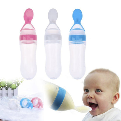 Baby Silicone Squeeze Feeding Bottle with Spoon – 90ML Feeder