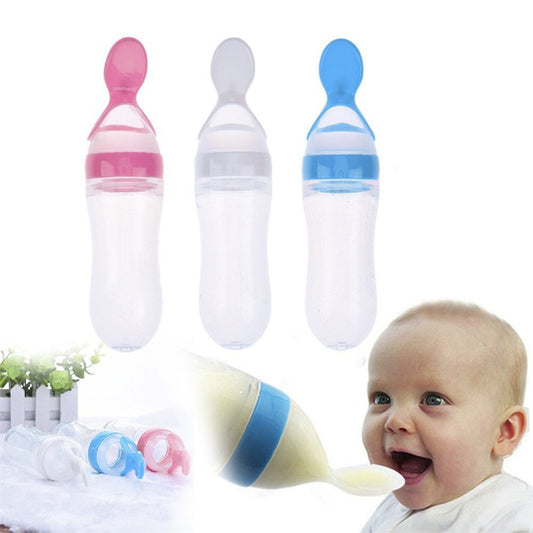 Baby Silicone Squeeze Feeding Bottle with Spoon – 90ML Feeder