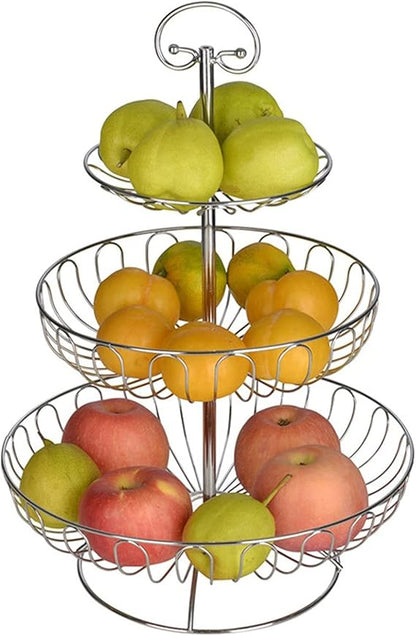 3-Tier Metal Wire Fruit Basket Stand – Countertop Storage