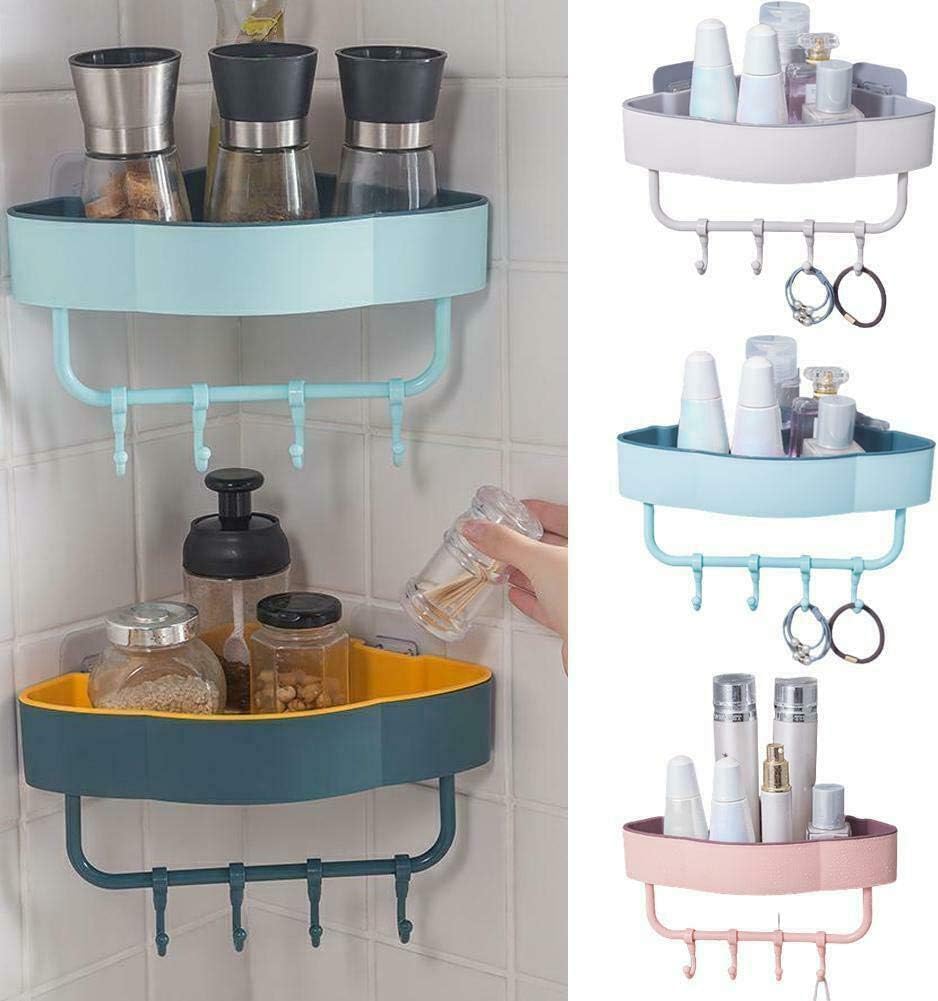 Multipurpose Wall Mount Corner Shelf with Hooks