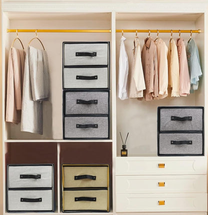 2-Drawer Fabric Storage Box Organizer | Washable Linen Drawer for Underwear, Bras & Socks