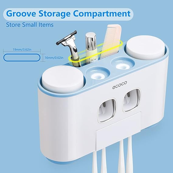 Ecoco Wall Mounted Toothbrush Holder with Toothpaste Dispenser