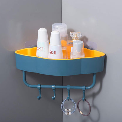 Multipurpose Wall Mount Corner Shelf with Hooks