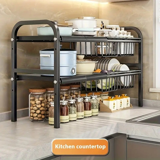 Expandable Under-Sink Organizer Rack with Adjustable Shelves & Baskets