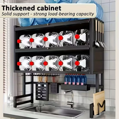 3-Tier Kitchen Countertop Storage Shelf & Dish Rack | Dustproof Sink Organizer – Black Metal