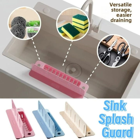 2 in 1 Sink Splash Guard with Tray – Kitchen Water Splash Protector & Storage Holder