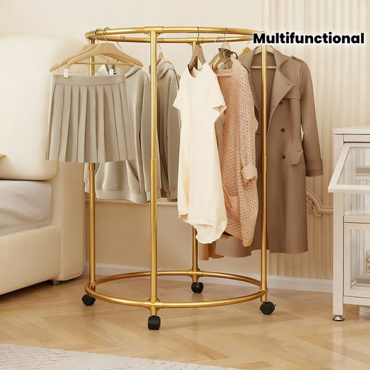360° Rotating Round Clothes Rack with Wheels | Stainless Steel Freestanding Circular Garment Organizer