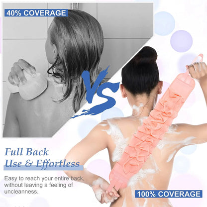 2 in 1 Exfoliating Back Scrubber Belt – Long Handle Shower Body Cleaning Towel