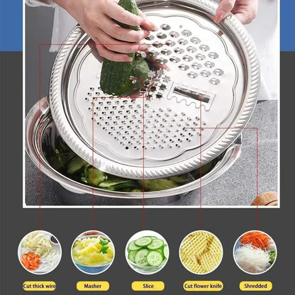 Stainless Steel Vegetable Grater Bowl – Kitchen Drain Basket & Slicer